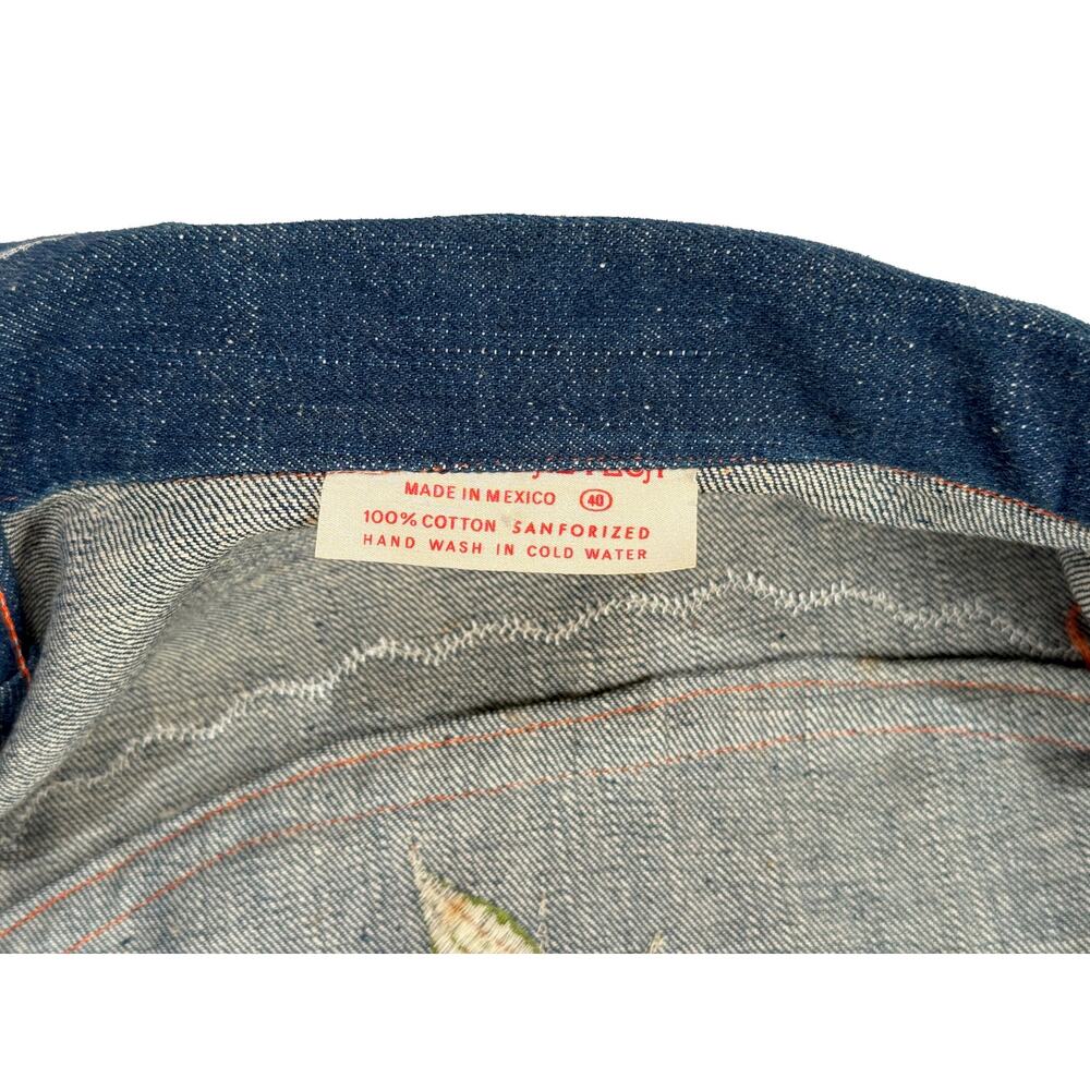 NOS 70s Embroidered Denim Jacket Mushrooms & Flowers Sz 40 Hippie Boho - Picture 4 of 9